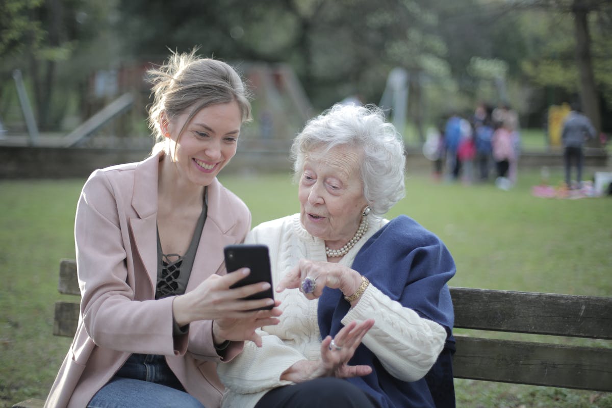 a senior and a woman